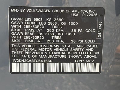 2026 Volkswagen Atlas 2.0T SE w/Technology 4MOTION