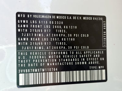 2026 Volkswagen Tiguan S 4MOTION